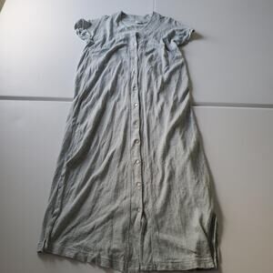 Poetry Dress Womens US 4 Gray White Striped Button Front Linen Coastal Midi